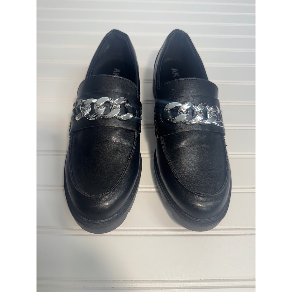 Anne Klein | Chunky Silver Chain Black Loafers Woman Size 8.5‎ minimal wear